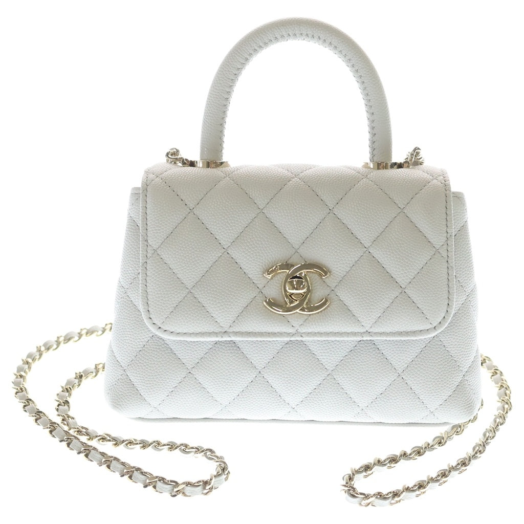 CHANEL(シャネル) ココハンドル XXS チェーンショルダーバッグ ミニバッグ ホワイト キャビアスキン AP4244 ゴールド金具 レディース