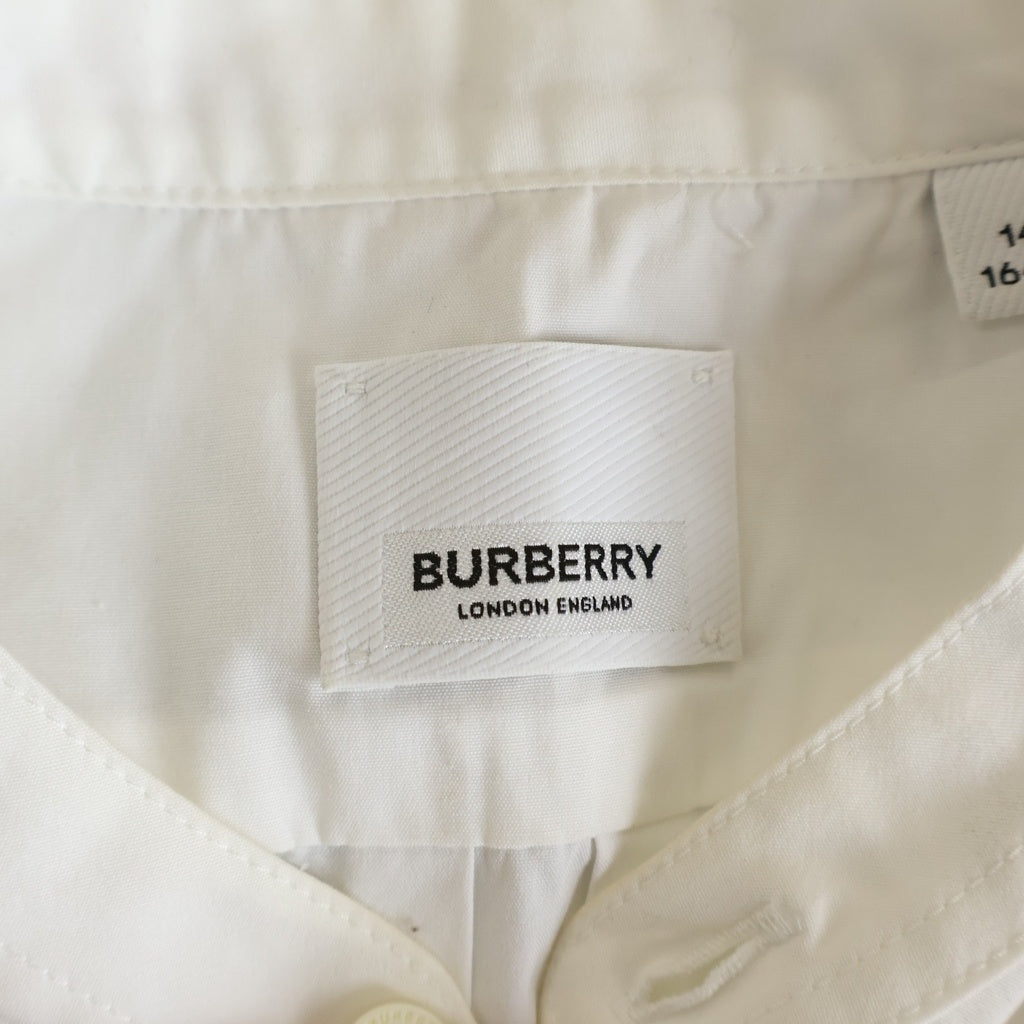 BURBERRY(バーバリー) フロントロゴプリント 長袖シャツ ノーカラー コットン ホワイト 8022075 レディース