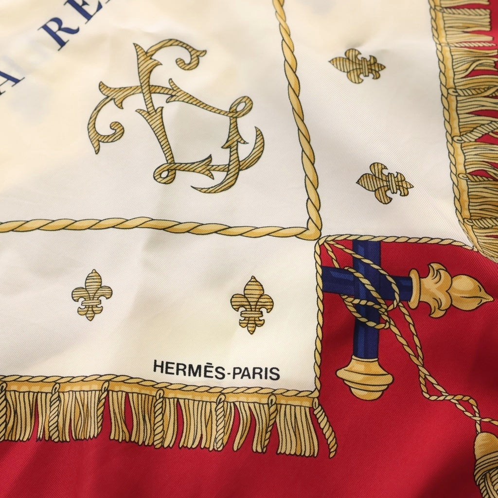 HERMES(エルメス) カレ90 スカーフ VUE DU CARROSSE DE LA GALERE LA REALE クイーンの戴冠式 シルク レッド/ホワイト レディース