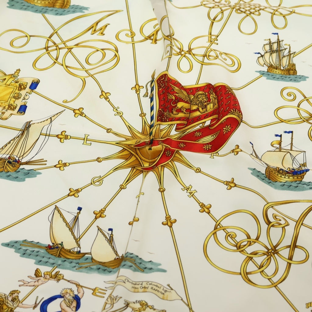 HERMES(エルメス) カレ90 スカーフ VOILES DE LUMIERE 光の帆船 シルク ホワイト マルチカラー レディース