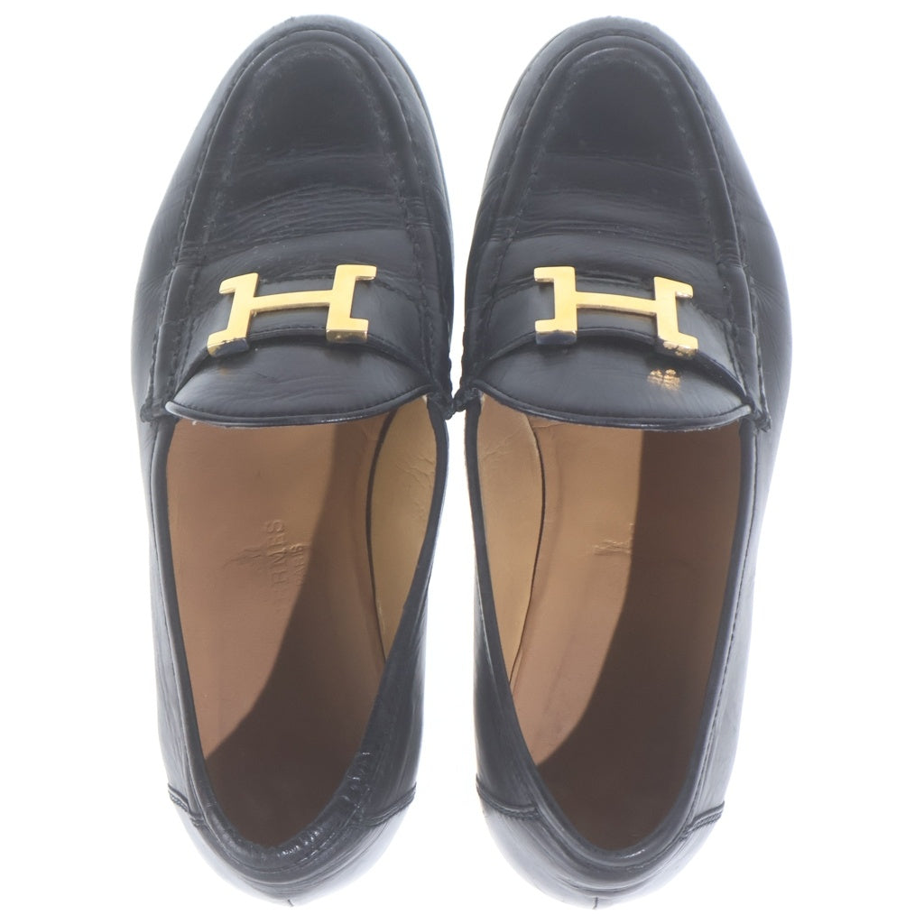 HERMES(エルメス) コンスタンスローファー 革靴 シューズ ヒール Hロゴ ゴールド金具 ブラック レディース