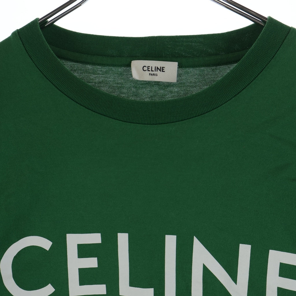 CELINE(セリーヌ) 21SS T-Shirt クロップド ロゴプリント半袖Tシャツ グリーン レディース 2X761501F