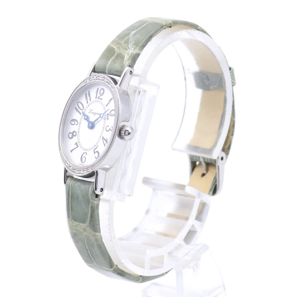 LONGINES(ロンジン) ラヴィソント ダイヤベゼル シルバー文字盤 SS×革/QZ ステンレス クォーツ オープンギャラ 腕時計 L5.182.0 レディース