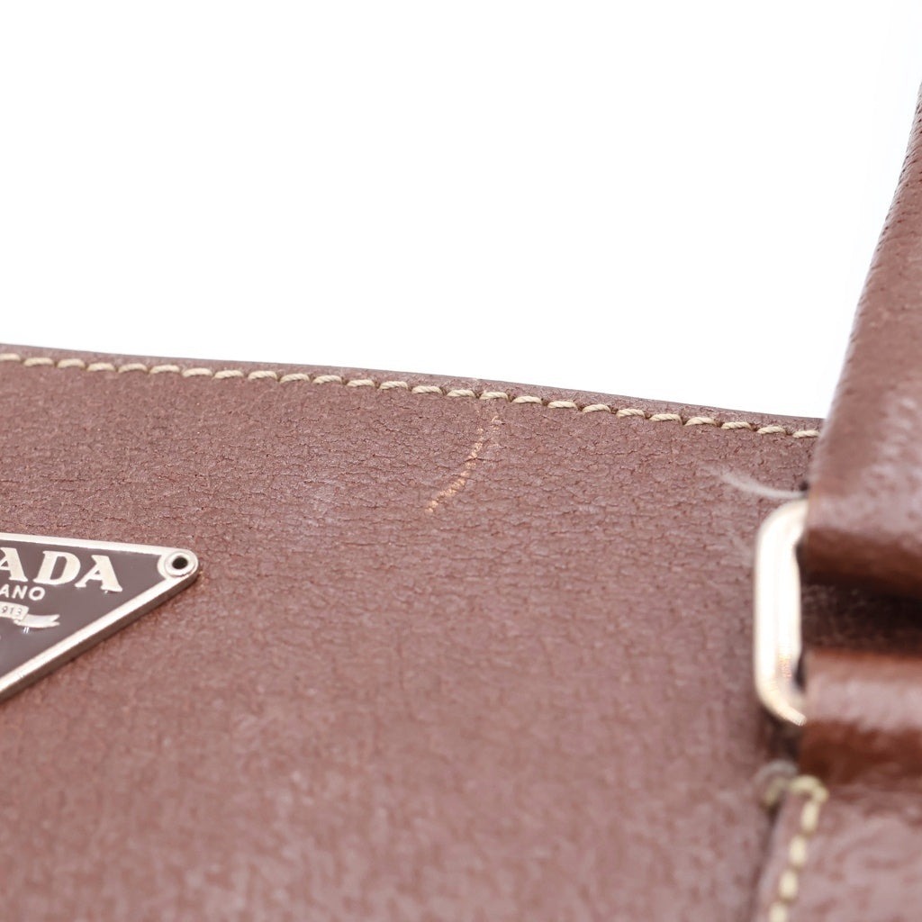 PRADA(プラダ) トライアングルロゴ レザー トートバッグ ハンドバッグ ブラウン レディース