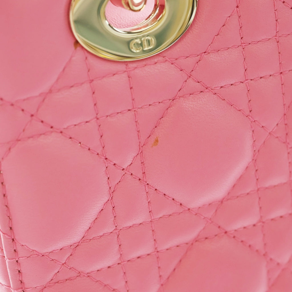 Christian Dior(クリスチャンディオール) マイレディディオール カナージュ スモール 2WAYハンドバッグ ショルダーバッグ ピンク レザー ゴールド金具 レディース