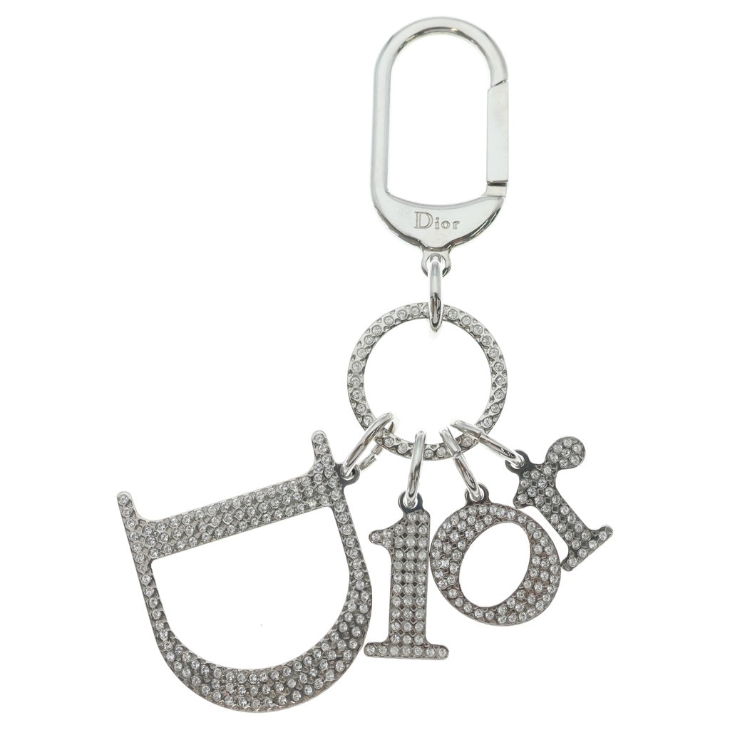 Christian Dior(クリスチャンディオール) ラインストーンロゴキーホルダー バッグチャーム キーリング シルバー レディース