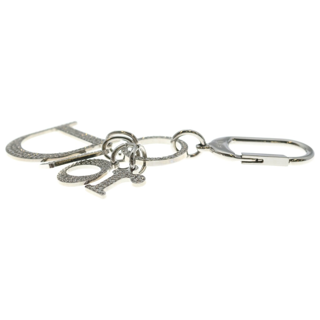 Christian Dior(クリスチャンディオール) ラインストーンロゴキーホルダー バッグチャーム キーリング シルバー レディース