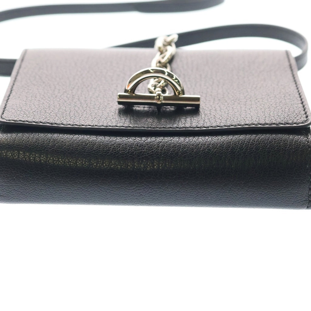 HERMES(エルメス) シェーヌダンクル コンパクト ウォレット 二つ折り財布 ショルダーバッグ ブラック シェブルミゾル B刻印 シルバー金具 レディース