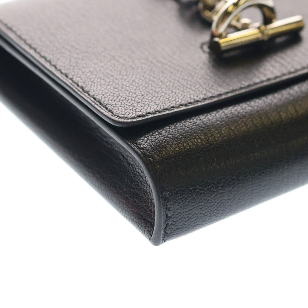 HERMES(エルメス) シェーヌダンクル コンパクト ウォレット 二つ折り財布 ショルダーバッグ ブラック シェブルミゾル B刻印 シルバー金具 レディース