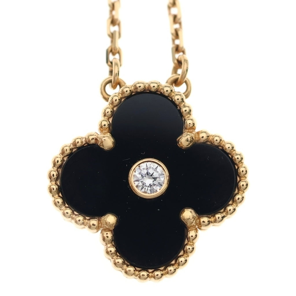 Van Cleef & Arpels(ヴァンクリーフアンドアーペル) ヴィンテージアルハンブラ ネックレス ペンダント オニキス 1Pダイヤ K18PG ピンクゴールド レディース