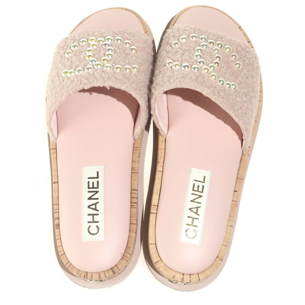 CHANEL(シャネル) ココマーク パール ムートン レザー サンダル ピンク レディース G45575