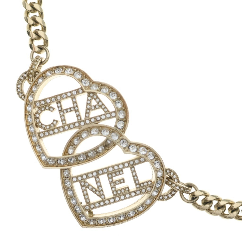 CHANEL(シャネル) ラインストーン ロゴ ハート ココマーク チョーカー チェーンネックレス ゴールド レディース F23B
