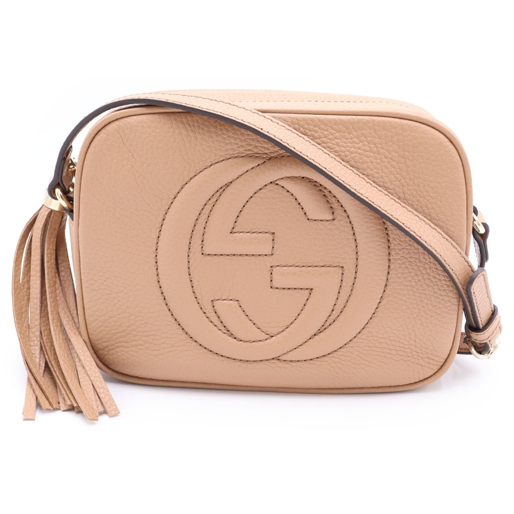 GUCCI(グッチ) ソーホー インターロッキングG タッセル フリンジレザー スモールディスコバッグ ショルダーバッグ ベージュ 308364 レディース