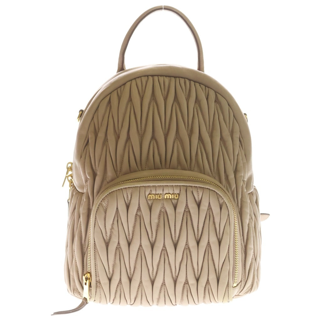 miumiu(ミュウミュウ) マテラッセ ミニ リュック リュックサック バックパック ベージュ レザー 5BZ022 ゴールド金具 レディース