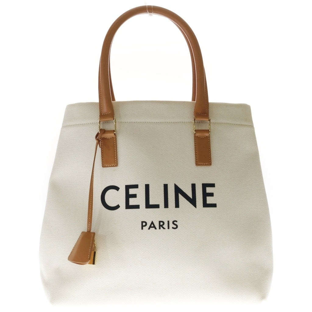 CELINE(セリーヌ) ホリゾンタルカバ トートバック ハンドバッグ アイボリー×ブラウン キャンバス×レザー ゴールド金具 レディース