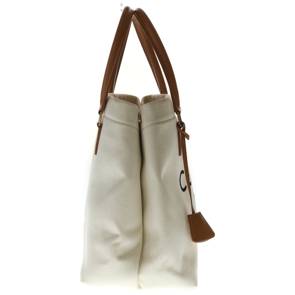 CELINE(セリーヌ) ホリゾンタルカバ トートバック ハンドバッグ アイボリー×ブラウン キャンバス×レザー ゴールド金具 レディース