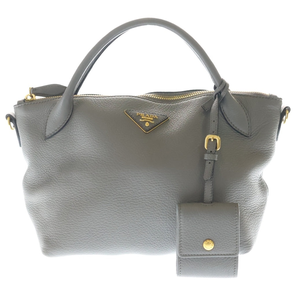 PRADA(プラダ) ヴィッテロダイノ 2WAYハンドバッグ ショルダーバッグ グレー レザー 1BA111 ゴールド金具 レディース