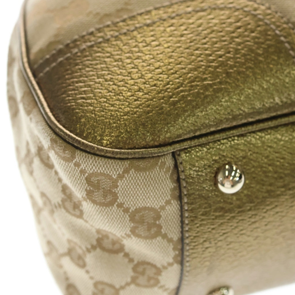 GUCCI(グッチ) プリンシー ハンドバッグ トートバッグ ゴールド レザー×キャンバス ゴールド金具 レディース