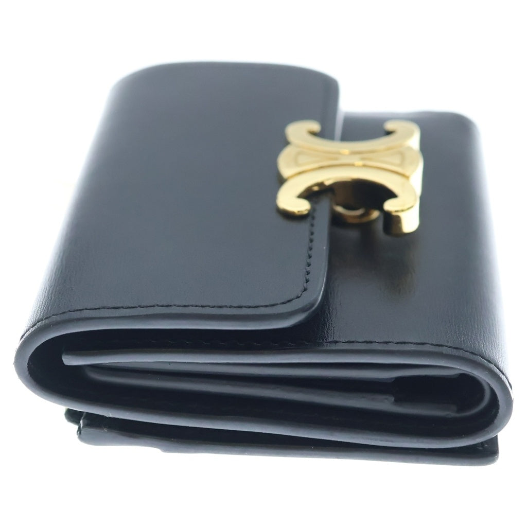 CELINE(セリーヌ) トリオンフ シャイニーカーフスキン ゴールド金具 三つ折り財布 コンパクトウォレット ブラック 10I653DPV.38NO レディース