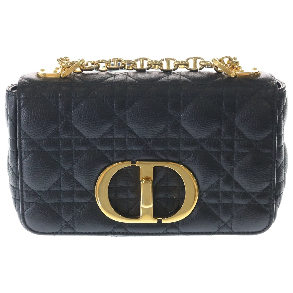 Christian Dior(クリスチャンディオール) カロ25 ミディアム カナージュ レザー チェーンショルダーバッグ ゴールド金具 ブラック レディース