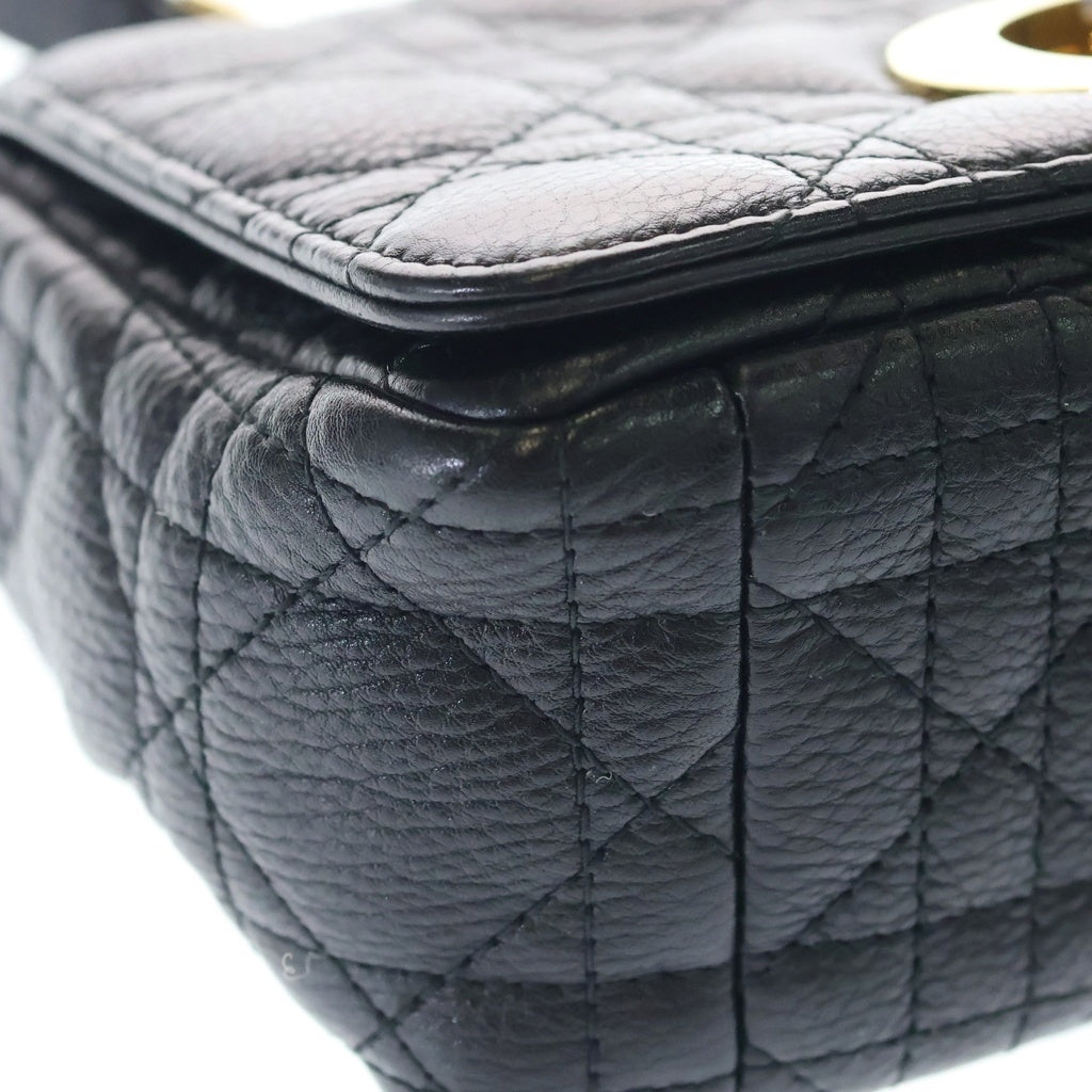 Christian Dior(クリスチャンディオール) カロ25 ミディアム カナージュ レザー チェーンショルダーバッグ ゴールド金具 ブラック レディース