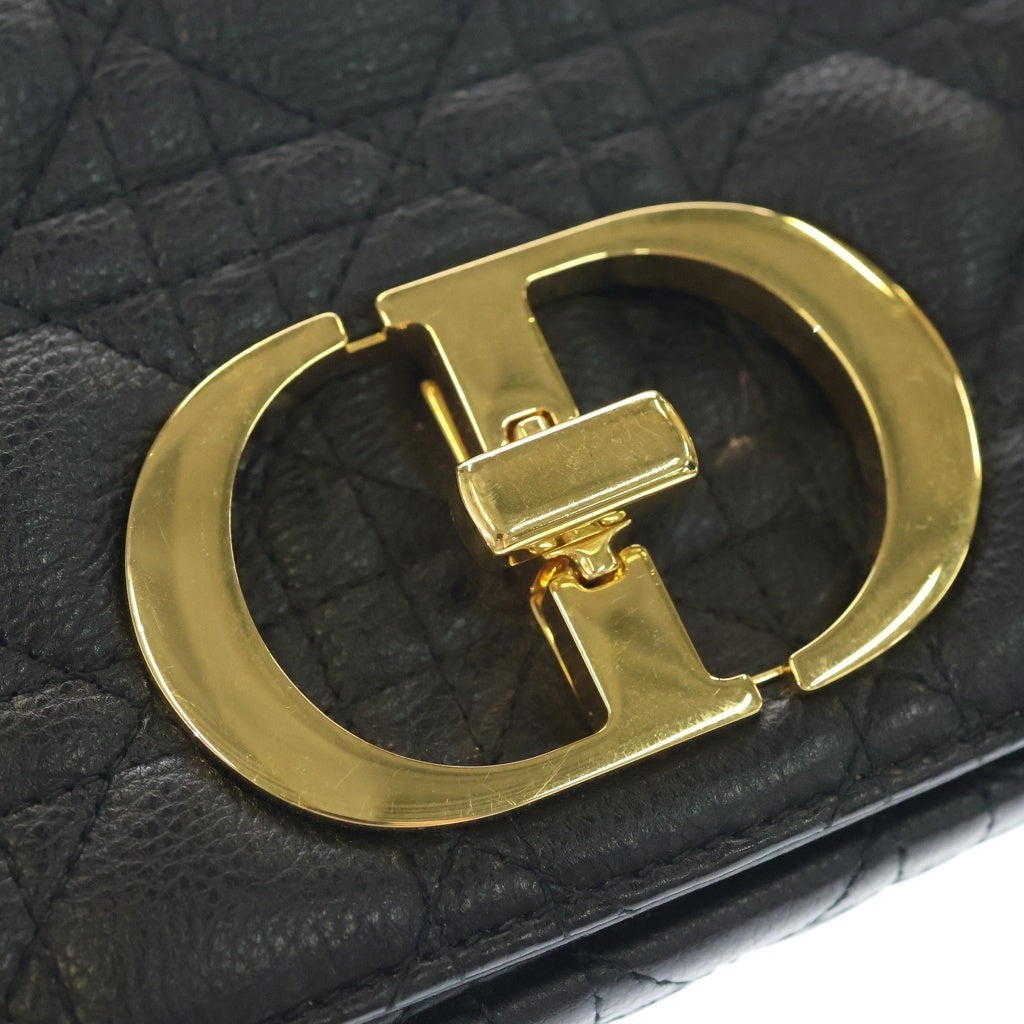 Christian Dior(クリスチャンディオール) カロ25 ミディアム カナージュ レザー チェーンショルダーバッグ ゴールド金具 ブラック レディース