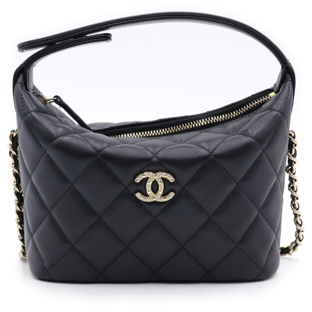 CHANEL(シャネル) マトラッセ ホーボー ミニ ラムスキン レザー 2WAY ハンド チェーンショルダーバッグ ゴールド金具 ブラック AP4761 シール レディース