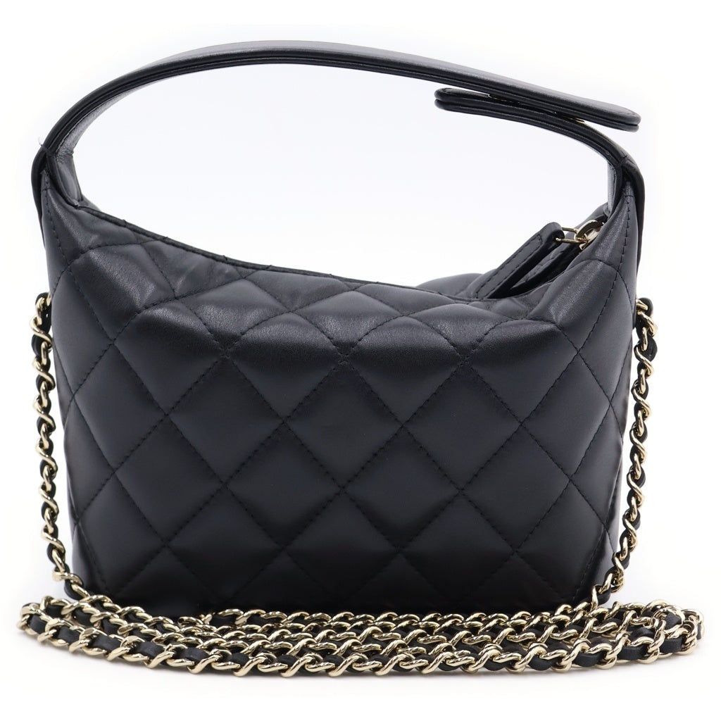 CHANEL(シャネル) マトラッセ ホーボー ミニ ラムスキン レザー 2WAY ハンド チェーンショルダーバッグ ゴールド金具 ブラック AP4761 シール レディース