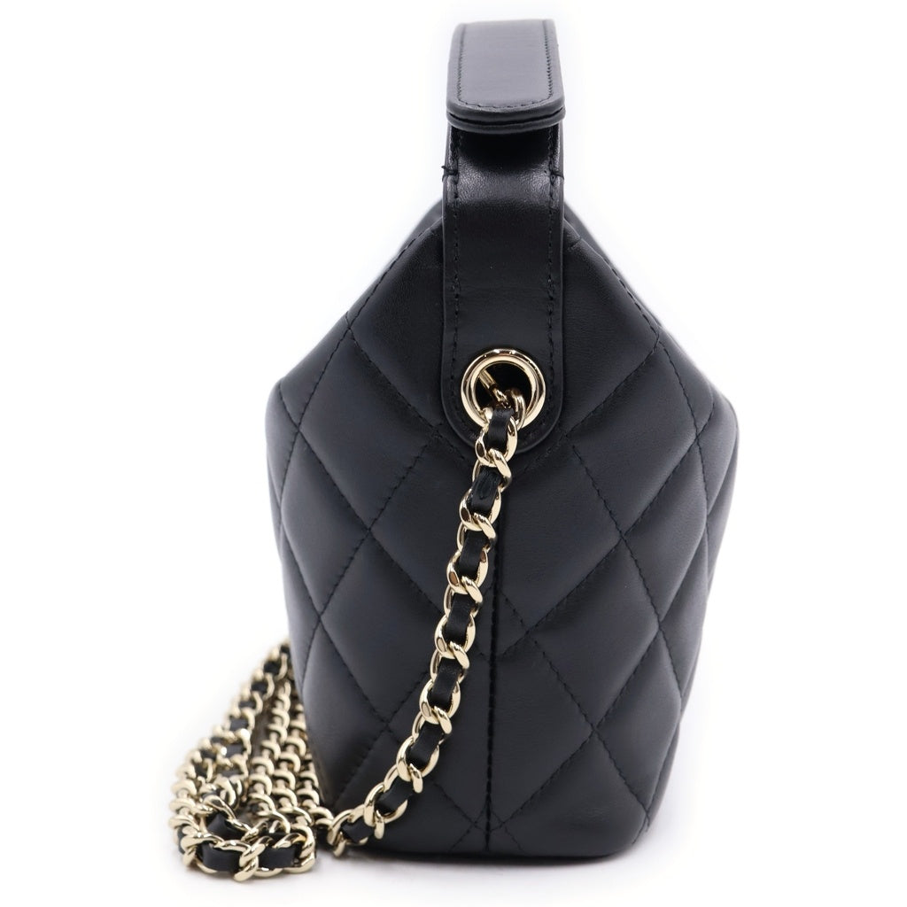 CHANEL(シャネル) マトラッセ ホーボー ミニ ラムスキン レザー 2WAY ハンド チェーンショルダーバッグ ゴールド金具 ブラック AP4761 シール レディース