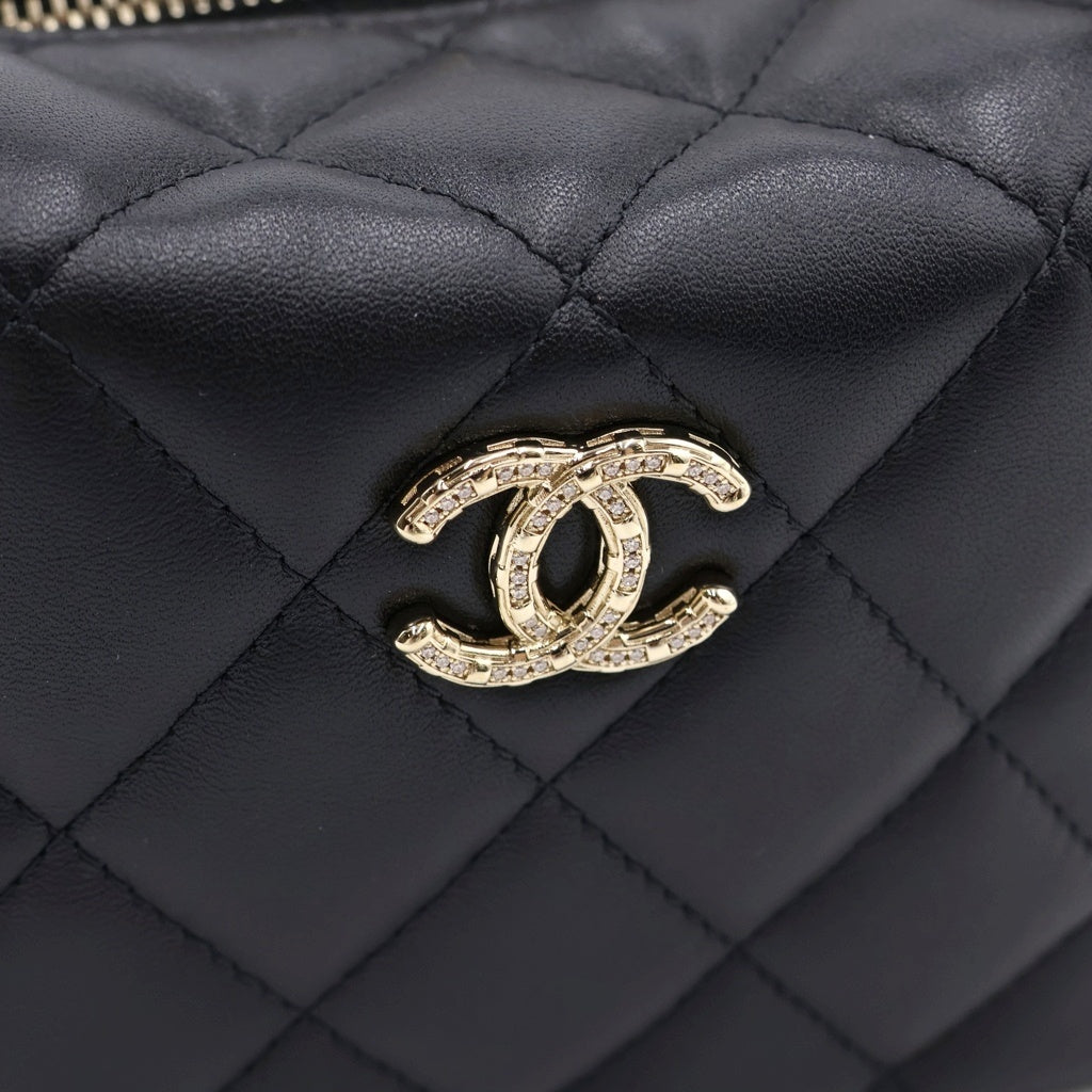 CHANEL(シャネル) マトラッセ ホーボー ミニ ラムスキン レザー 2WAY ハンド チェーンショルダーバッグ ゴールド金具 ブラック AP4761 シール レディース