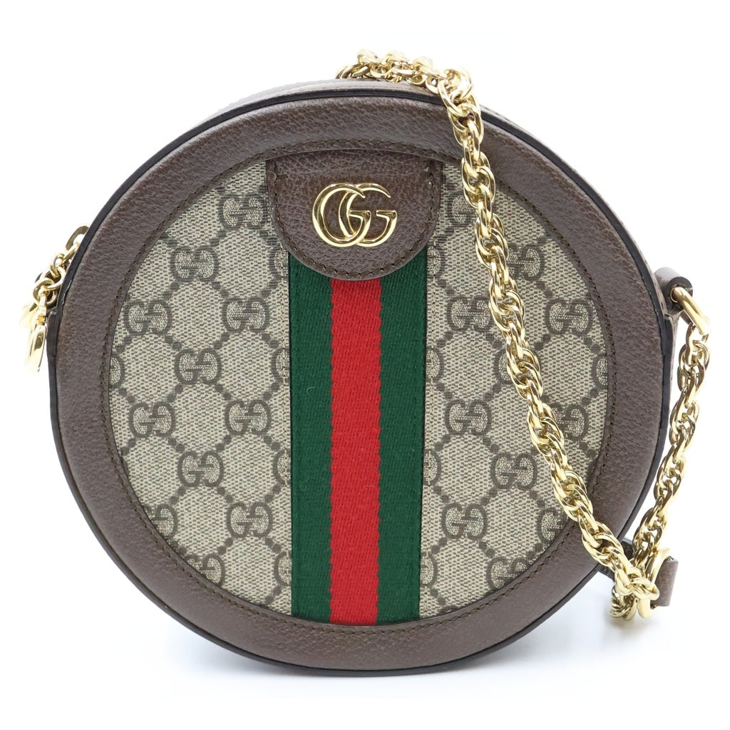 GUCCI(グッチ) オフィディア GGスプリーム ミニ ラウンドショルダーバッグ ブラウン PVC×レザー 550618 レディース
