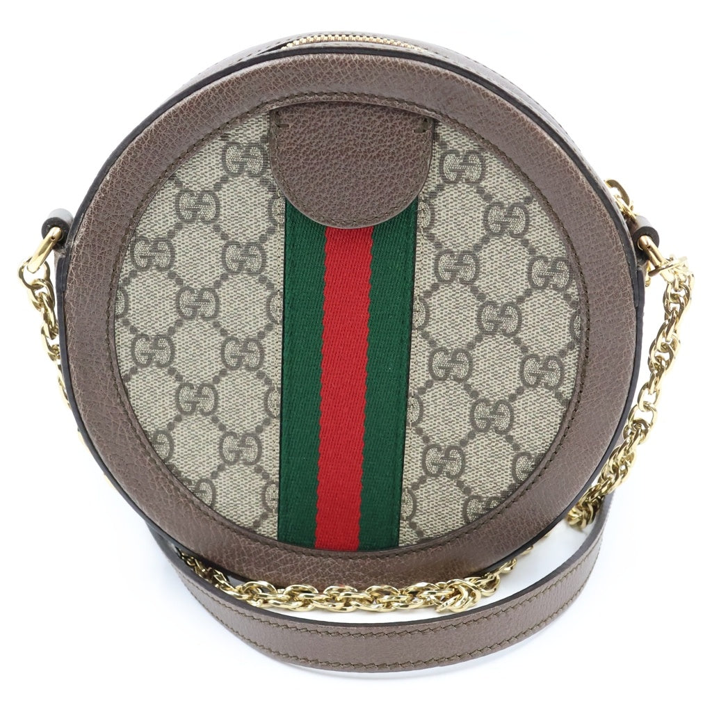 GUCCI(グッチ) オフィディア GGスプリーム ミニ ラウンドショルダーバッグ ブラウン PVC×レザー 550618 レディース