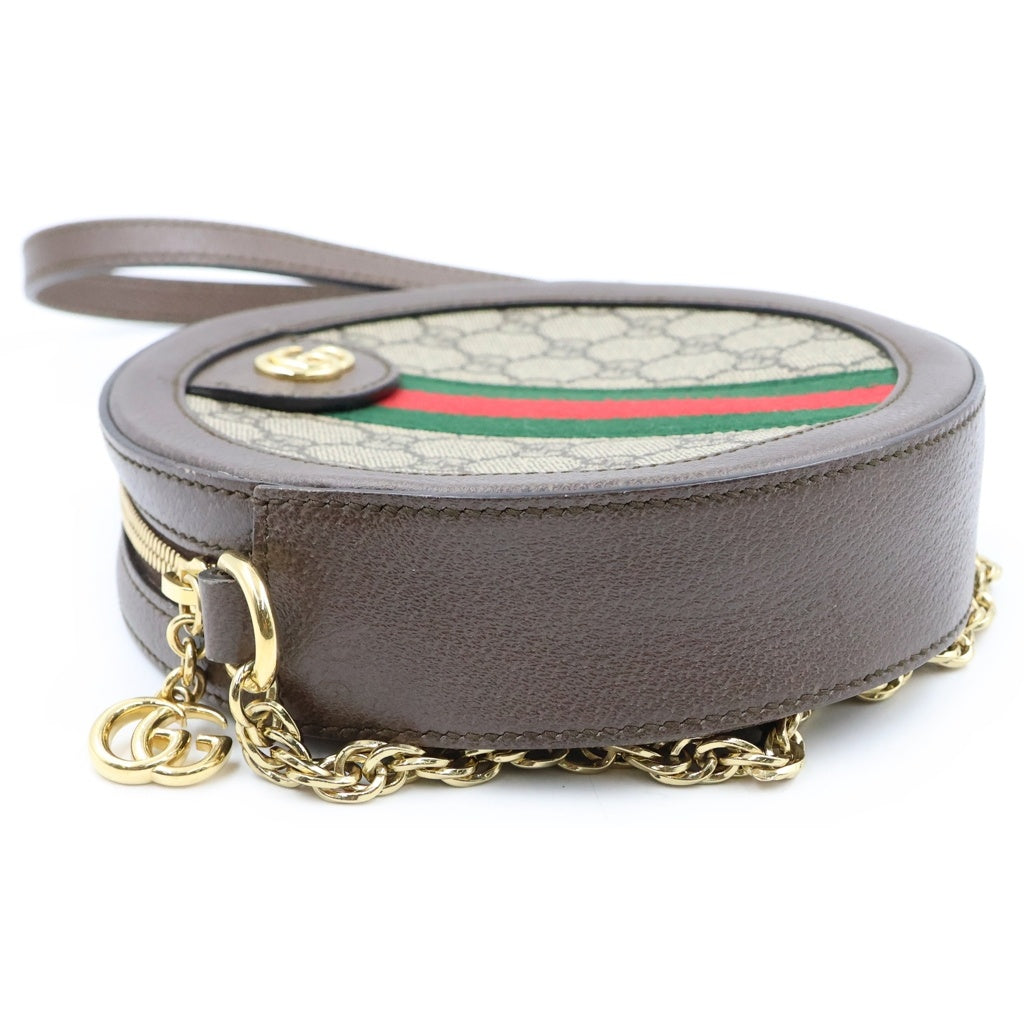 GUCCI(グッチ) オフィディア GGスプリーム ミニ ラウンドショルダーバッグ ブラウン PVC×レザー 550618 レディース
