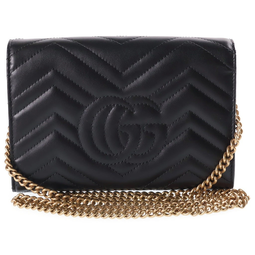 GUCCI(グッチ) GGマーモント チェーンショルダーバッグ ブラック レザー 474575 ゴールド金具 レディース