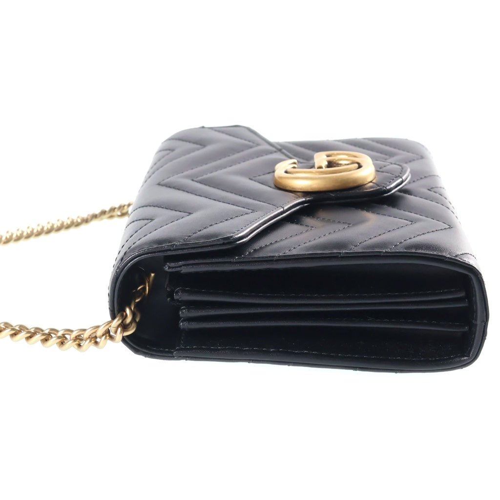 GUCCI(グッチ) GGマーモント チェーンショルダーバッグ ブラック レザー 474575 ゴールド金具 レディース