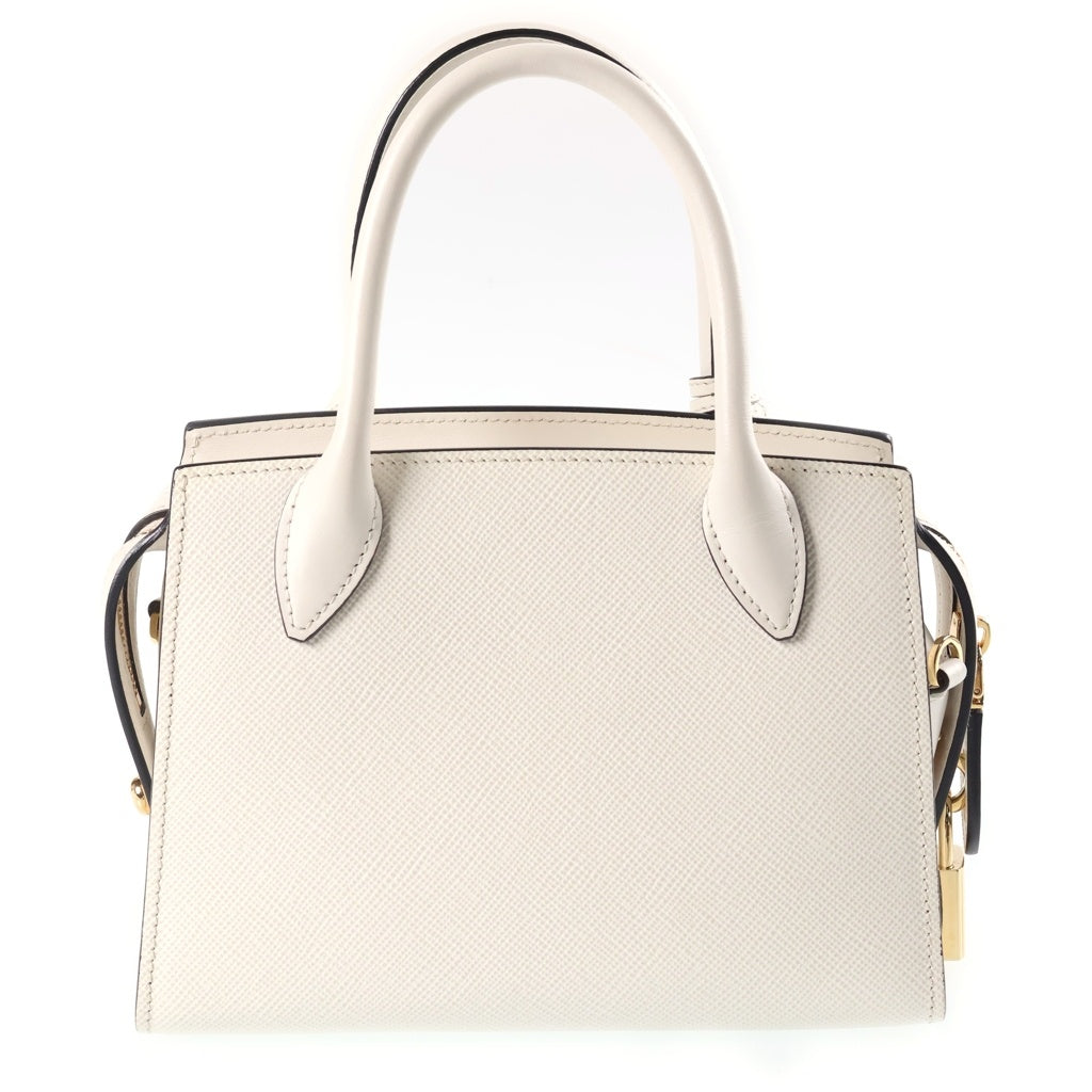 PRADA(プラダ) モノクローム トライアングルロゴ サフィアーノレザー 2WAY ハンド ショルダーバッグ ゴールド金具 ホワイト 1BA269 レディース