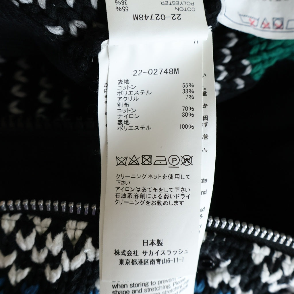 Sacai(サカイ) 22SS ジャガードニット切り替え フーデッド ジップアップジャケット ブルゾン ブラック/マルチ 22-02748M レディース