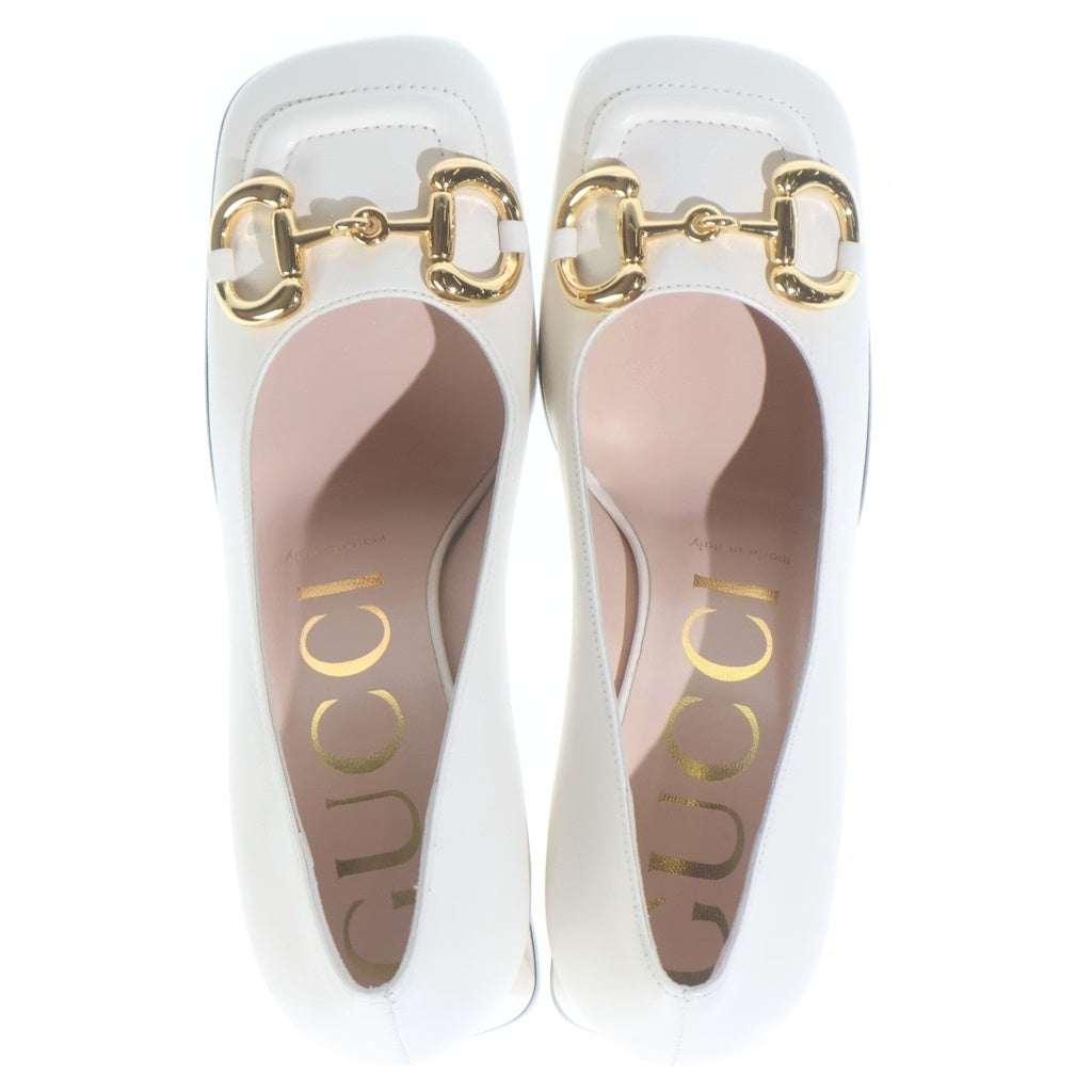 GUCCI(グッチ) ホースビット レザー ヒール パンプス シューズ アイボリー レディース 643886