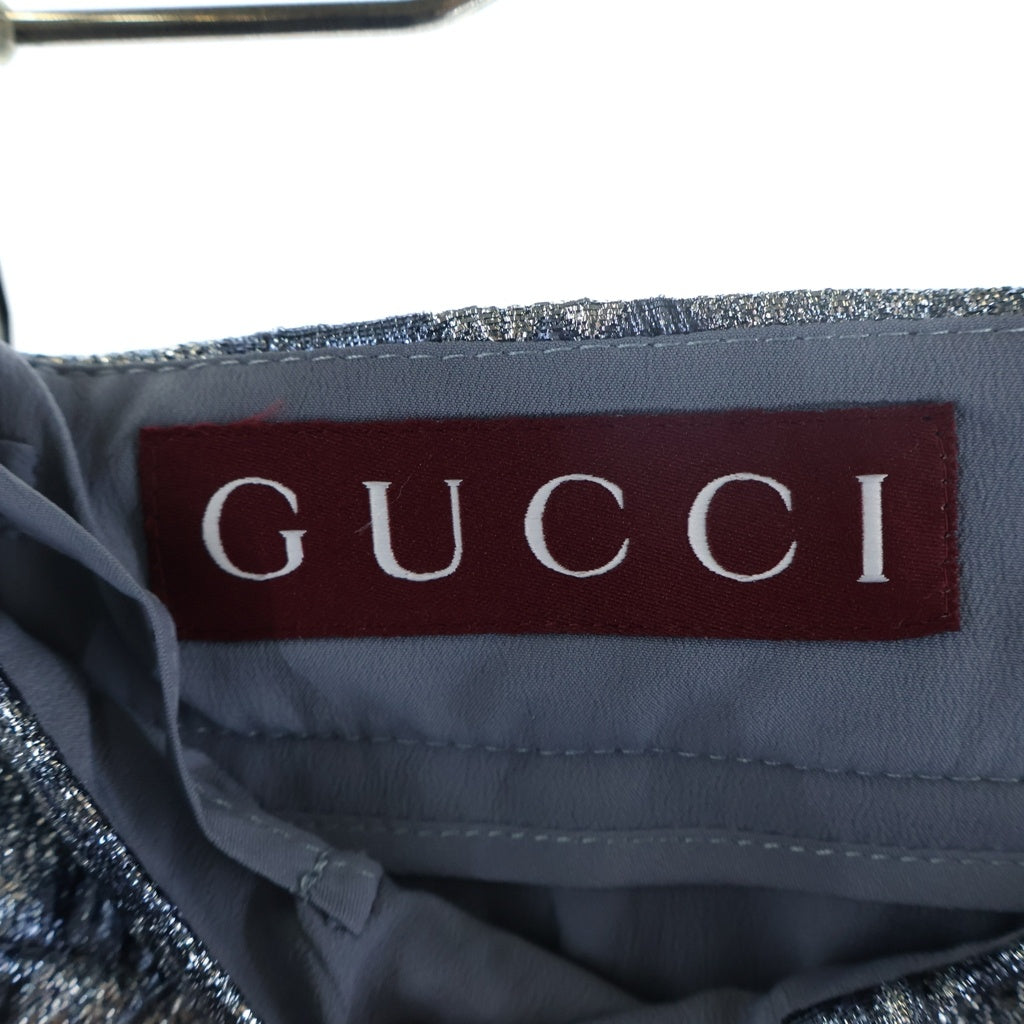 GUCCI(グッチ) メタリック ジャガード セミフレア スラックスパンツ シルバー/ブルー 813159 レディース