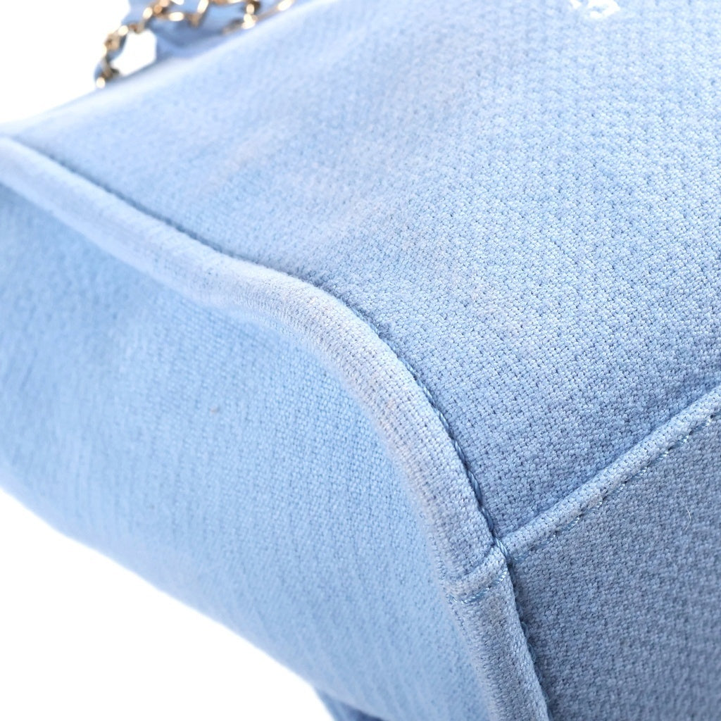 CHANEL(シャネル) ドーヴィル スモールショッピングバッグ チェーンハンドバッグ ブルー レザー×キャンバス AS3257 プレートシリアル ゴールド金具 レディース