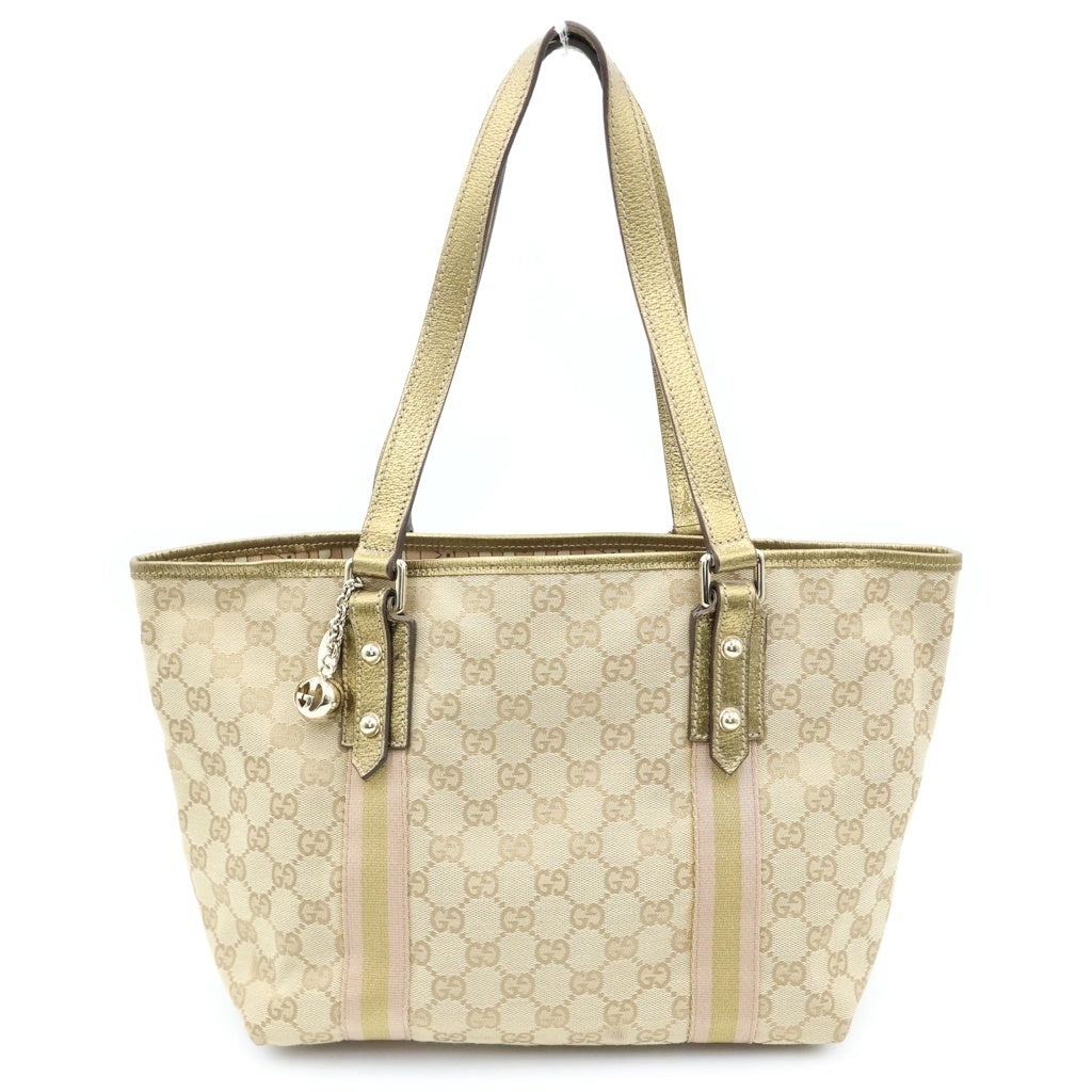 GUCCI(グッチ) シェリーライン GGキャンバス メタリックレザー トートバッグ ベージュ/ゴールド 137396 レディース