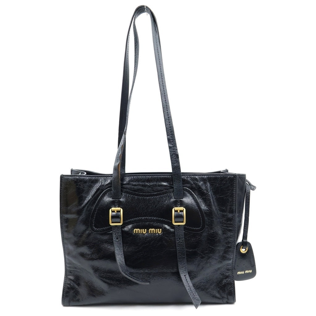 miumiu(ミュウミュウ) ロゴ ハンドバッグ トートバッグ ブラック レザー ゴールド金具 レディース
