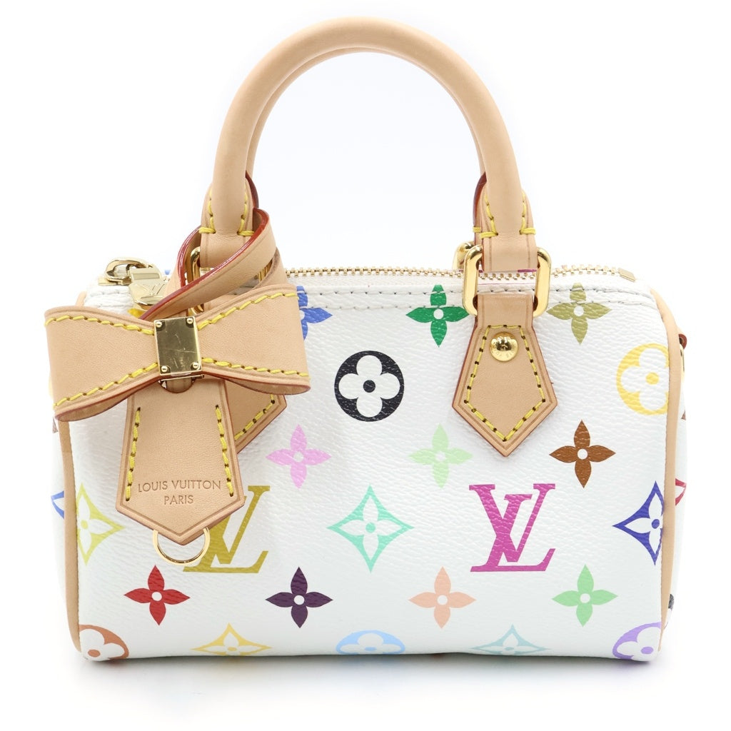 LOUIS VUITTON(ルイヴィトン) マルチカラー ナノ スピーディ ハンドバッグ ショルダーバッグ PVC×レザー ブロン ホワイト 2WAY M13391 レディース