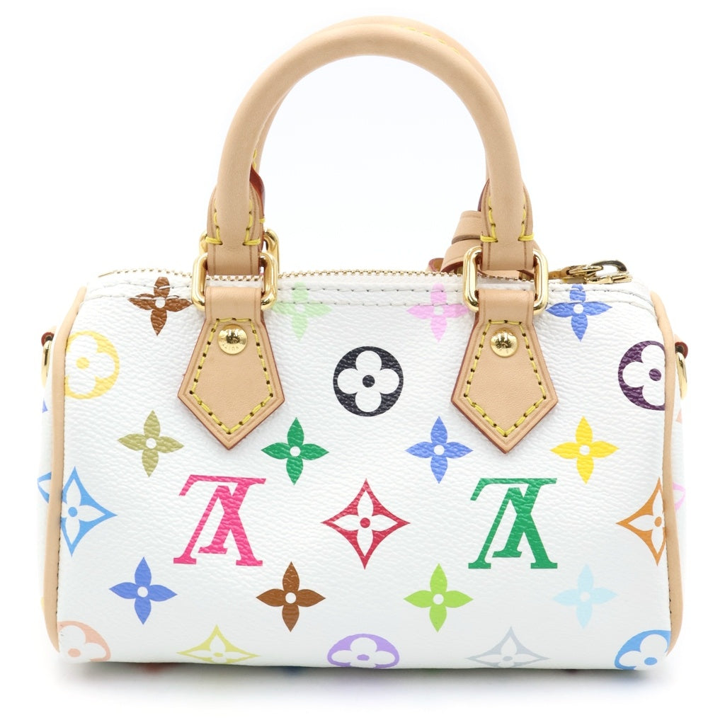 LOUIS VUITTON(ルイヴィトン) マルチカラー ナノ スピーディ ハンドバッグ ショルダーバッグ PVC×レザー ブロン ホワイト 2WAY M13391 レディース