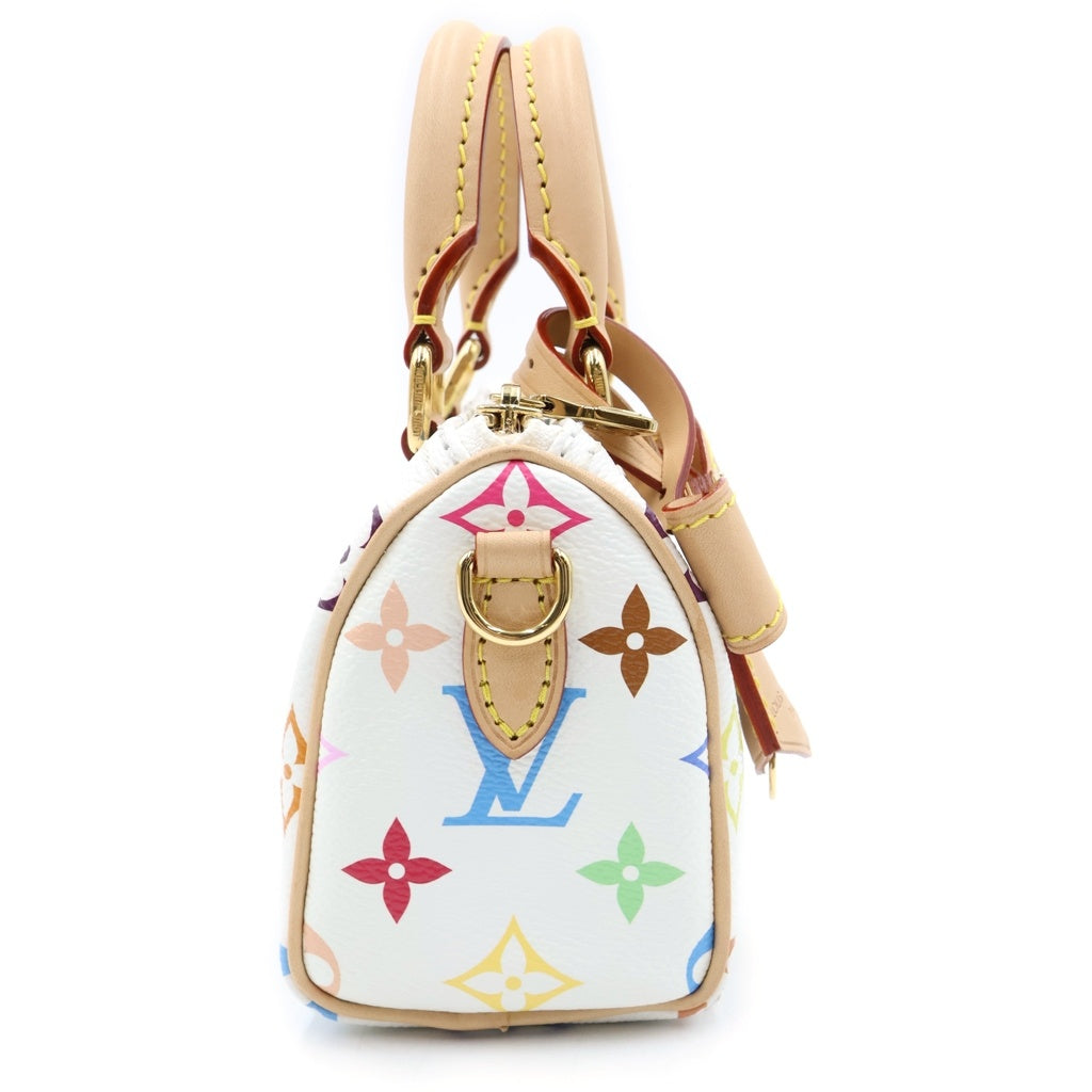 LOUIS VUITTON(ルイヴィトン) マルチカラー ナノ スピーディ ハンドバッグ ショルダーバッグ PVC×レザー ブロン ホワイト 2WAY M13391 レディース