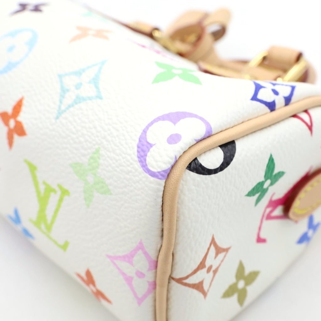 LOUIS VUITTON(ルイヴィトン) マルチカラー ナノ スピーディ ハンドバッグ ショルダーバッグ PVC×レザー ブロン ホワイト 2WAY M13391 レディース