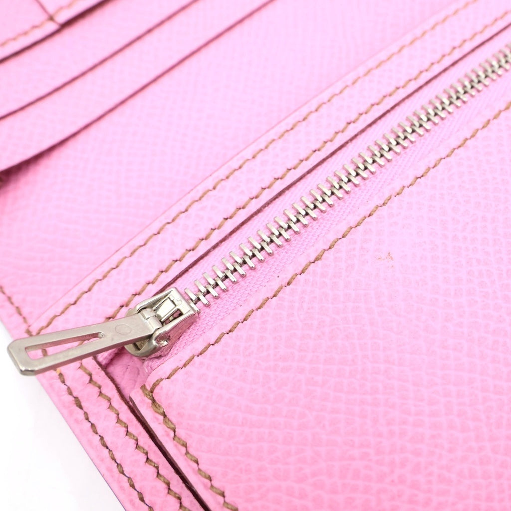HERMES(エルメス) ベアンスフレ エプソン ロングウォレット 長財布 カードケース ピンク レザー □M刻印 シルバー金具 レディース