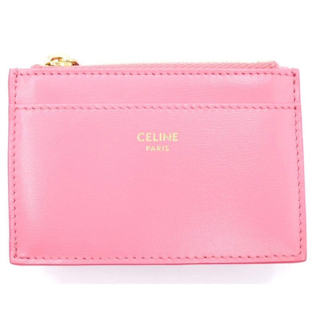 CELINE(セリーヌ) トリオンフ コイン入れ付きコンパクトウォレット 三つ折り財布 ピンク レザー ゴールド金具 レディース