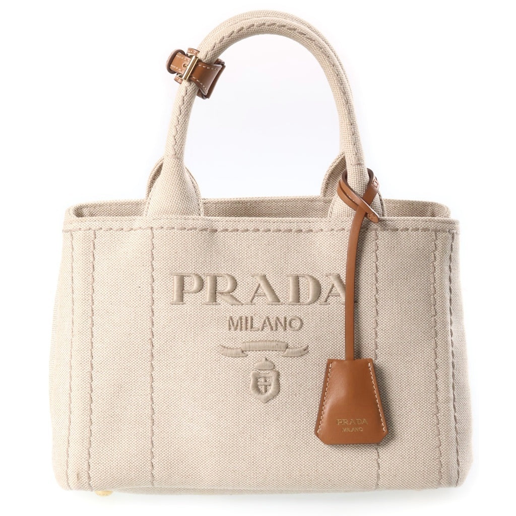 PRADA(プラダ) ジャルディニエール スモール ハンドバッグ アイボリー キャンバス×レザー 1BG464 ゴールド金具 レディース