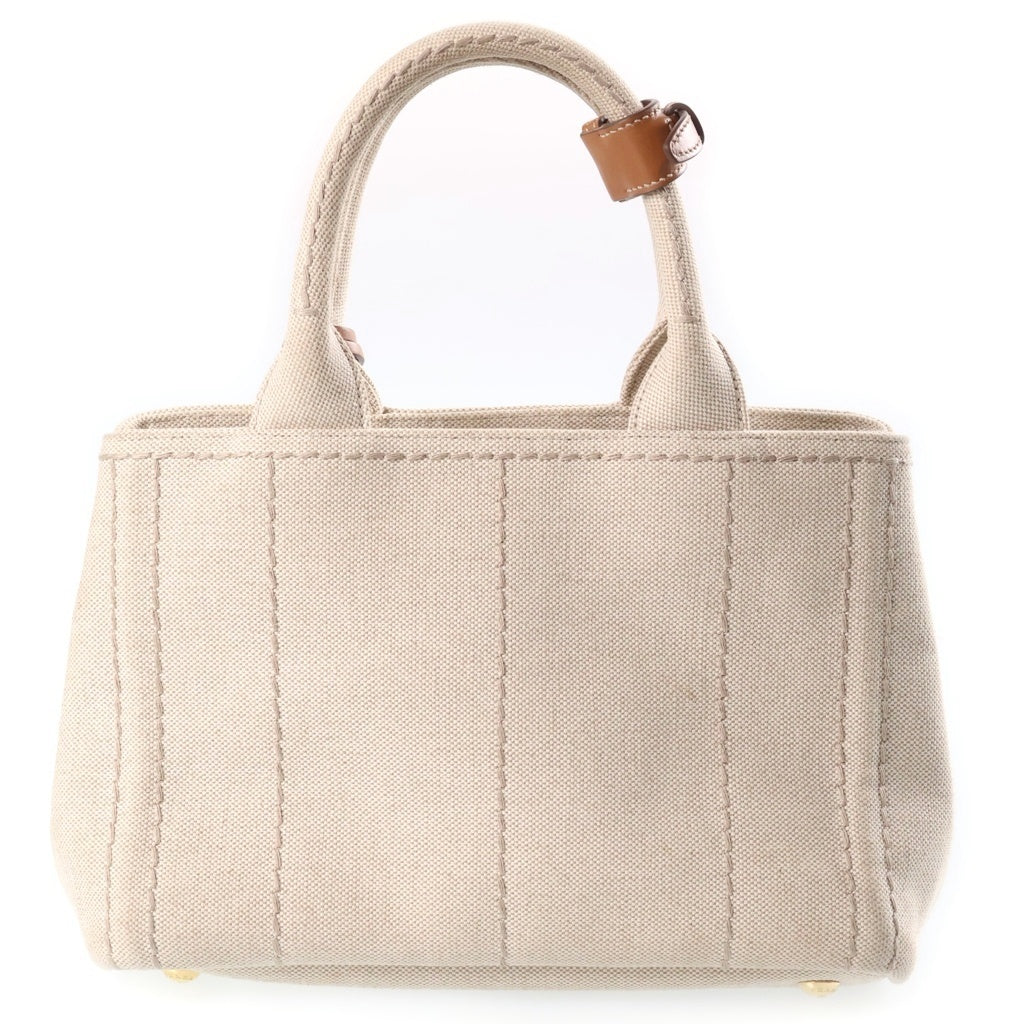 PRADA(プラダ) ジャルディニエール スモール ハンドバッグ アイボリー キャンバス×レザー 1BG464 ゴールド金具 レディース